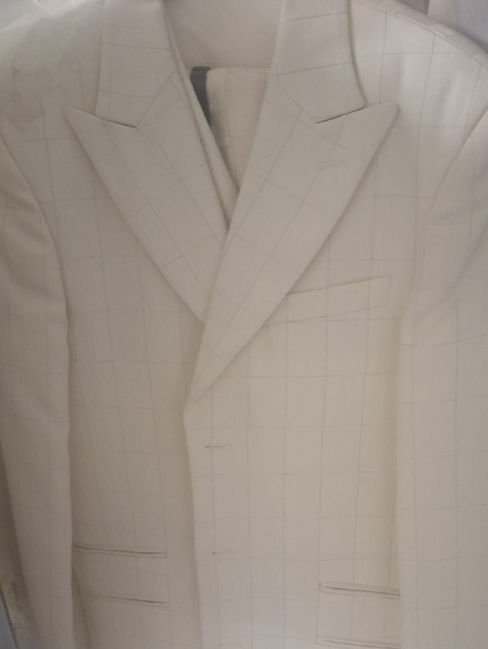 Boys Cream Windowpane Blazer - Classic Notch Lapel 3 Piece Suit